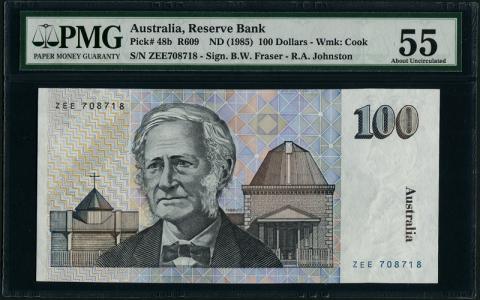 オーストラリア 1985年 100ドル PMG社55等級