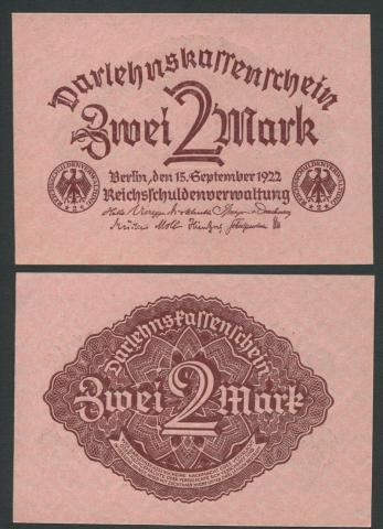ドイツ紙幣 1922年2マーク 未使用