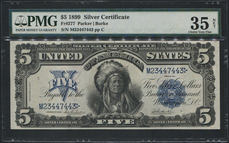 USA 1899年 5ドルSilver Certificate アメリカPMG社35グレーディング済
