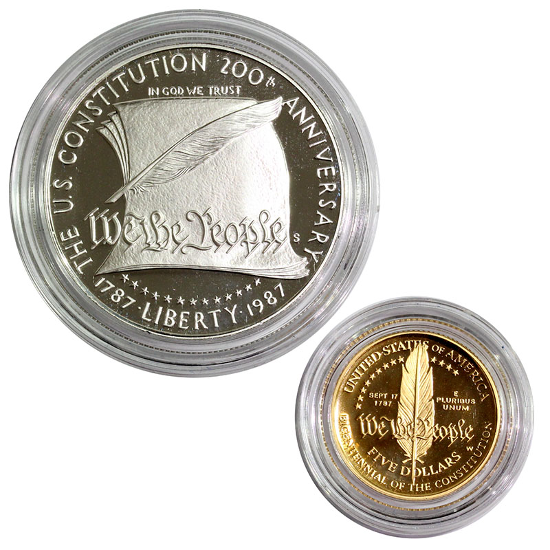 米国1987年発行 憲法制定200周年記念プルーフ金銀貨2枚セット | 収集
