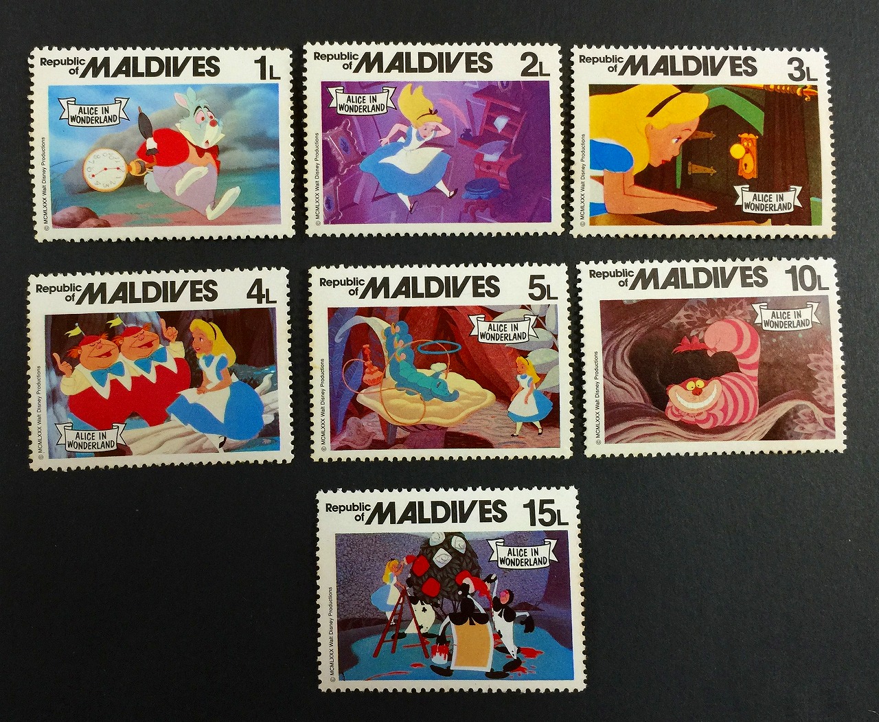 世界ディズニー切手 モルジブ 不思議の国のアリス 7種セット