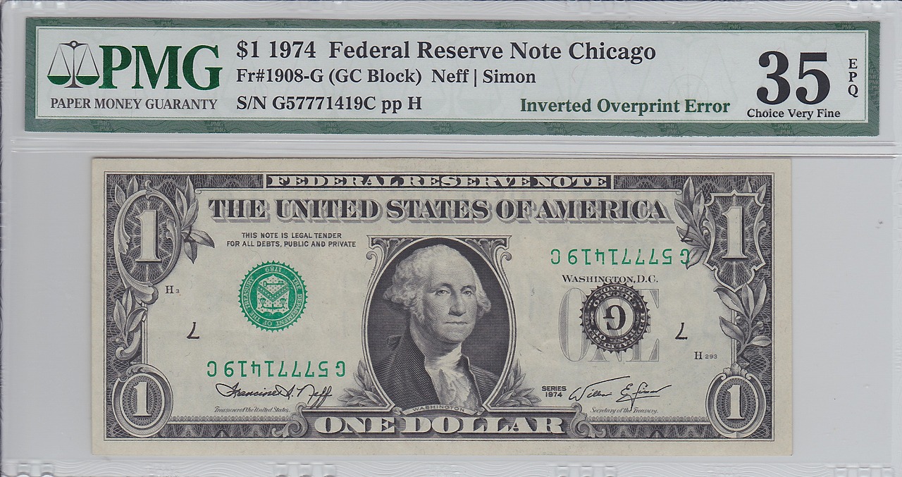 USA 1974年 1ドル紙幣　印刷エラー　PMG35EPQ