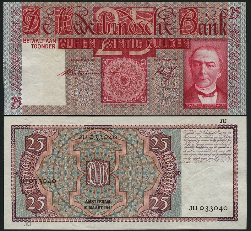 オランダ 1941年 25ギルダー紙幣 未使用 | 収集ワールド