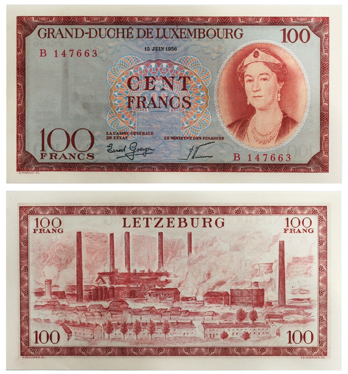 ルクセンブルク1956年100フラン紙幣 未使用 | 収集ワールド