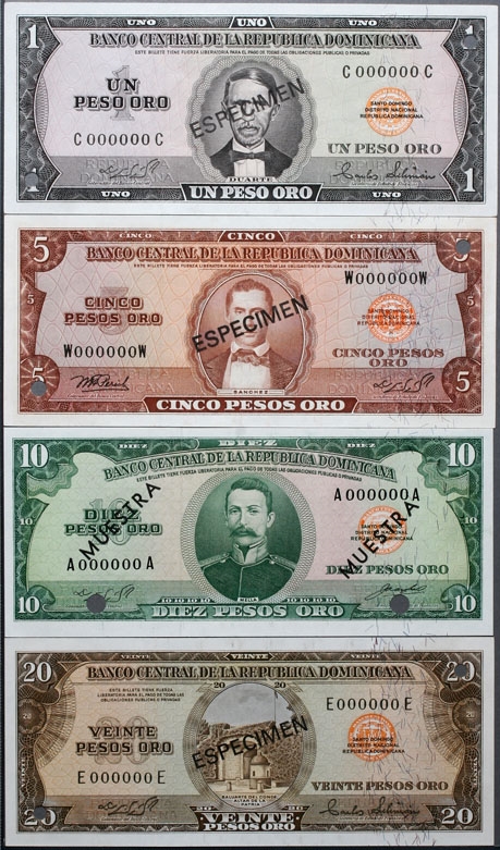 ドミニカ共和国 1964から1974年見本紙幣8枚set | 収集ワールド