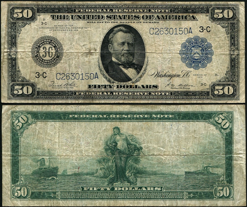 USA1914年50ドル ラジサイズ紙幣 宝品 | 収集ワールド