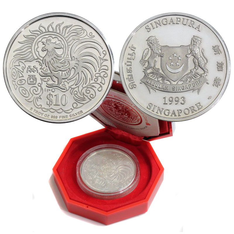 シンガポール銀貨 1993年 十二干支の鶏 記念銀貨プルーフ | 収集ワールド
