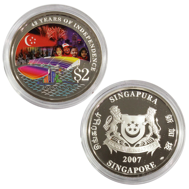 シンガポール銀貨 2007年に独立42周年記念 色彩銀貨プルーフ | 収集 