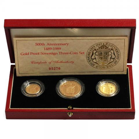 イギリス(英国)金貨 1989年 ソプリン金貨 500周年 三種プルーフセット 未使用