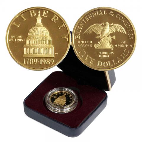 アメリカ 1989年 米国議会発足200周年記念プルーフ5ドル金貨 UNC未使用