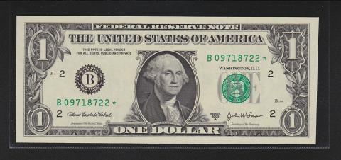 USA 2003年 1ドル紙幣 B記号 スターノート一枚 完未品