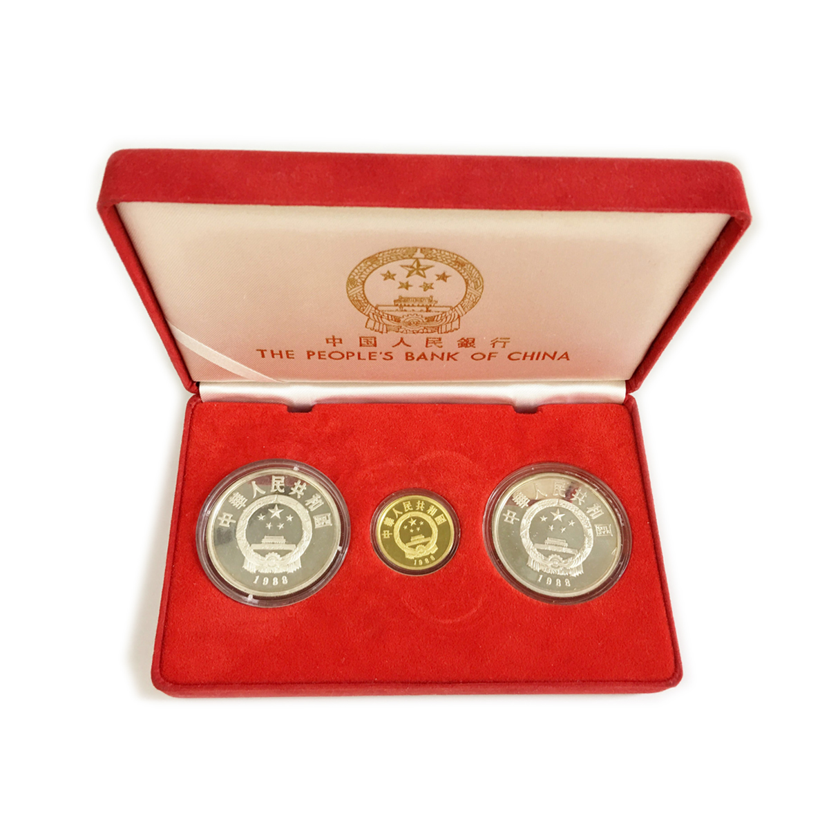 中国硬貨 1988 Proof Set 珍稀動物記念金銀幣 100元金貨(×1) 10元銀貨 ...