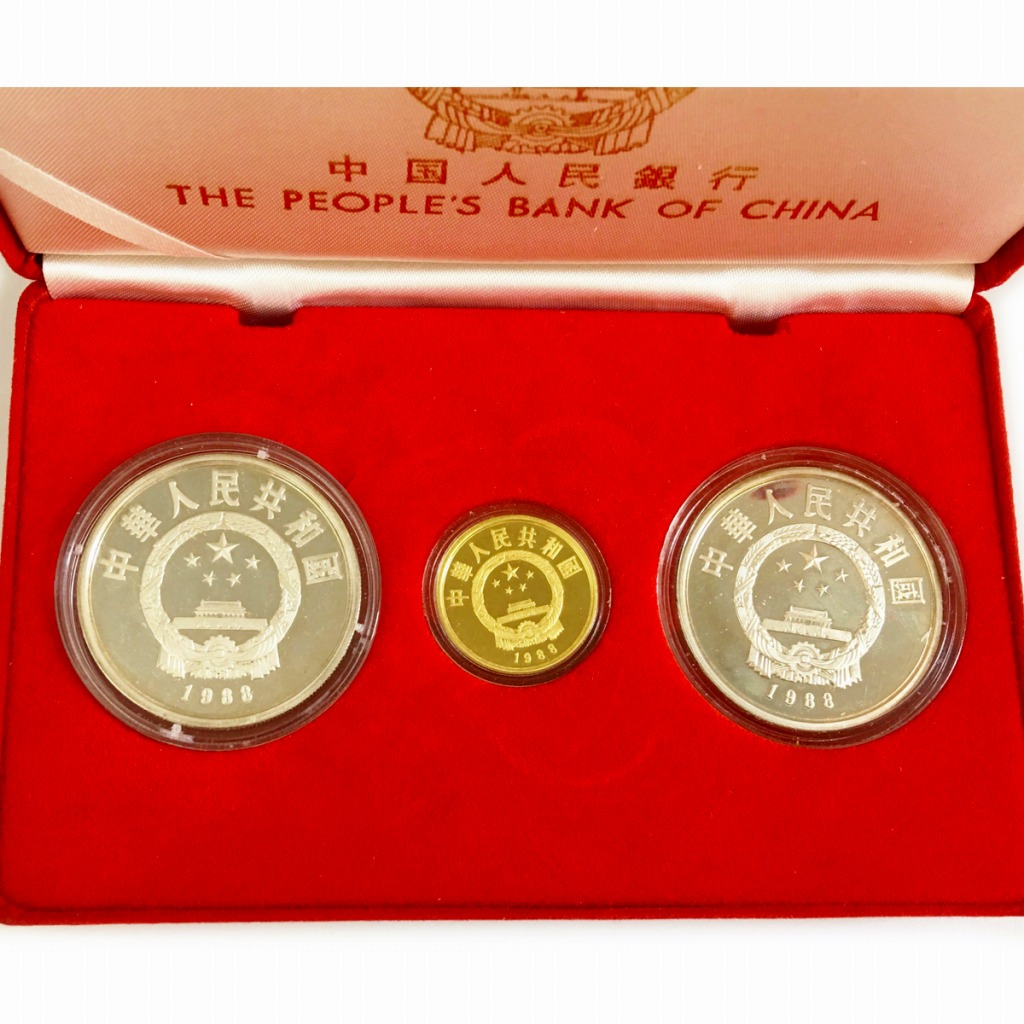 中国硬貨 1988 Proof Set 珍稀動物記念金銀幣 100元金貨(×1) 10元銀貨