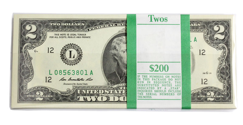 2013年銘版 アメリカ 2ドル紙幣 L記号 100枚束ピン札 完未品 | 収集