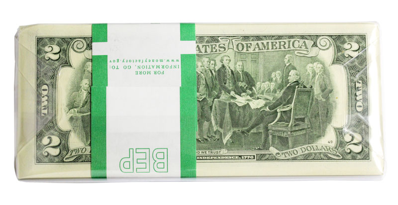 2013年銘版 アメリカ 2ドル紙幣 L記号 100枚束ピン札 完未品 | 収集