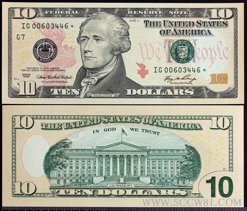 アメリカ 06年銘 新10ドル札 スターノート未使用 収集ワールド