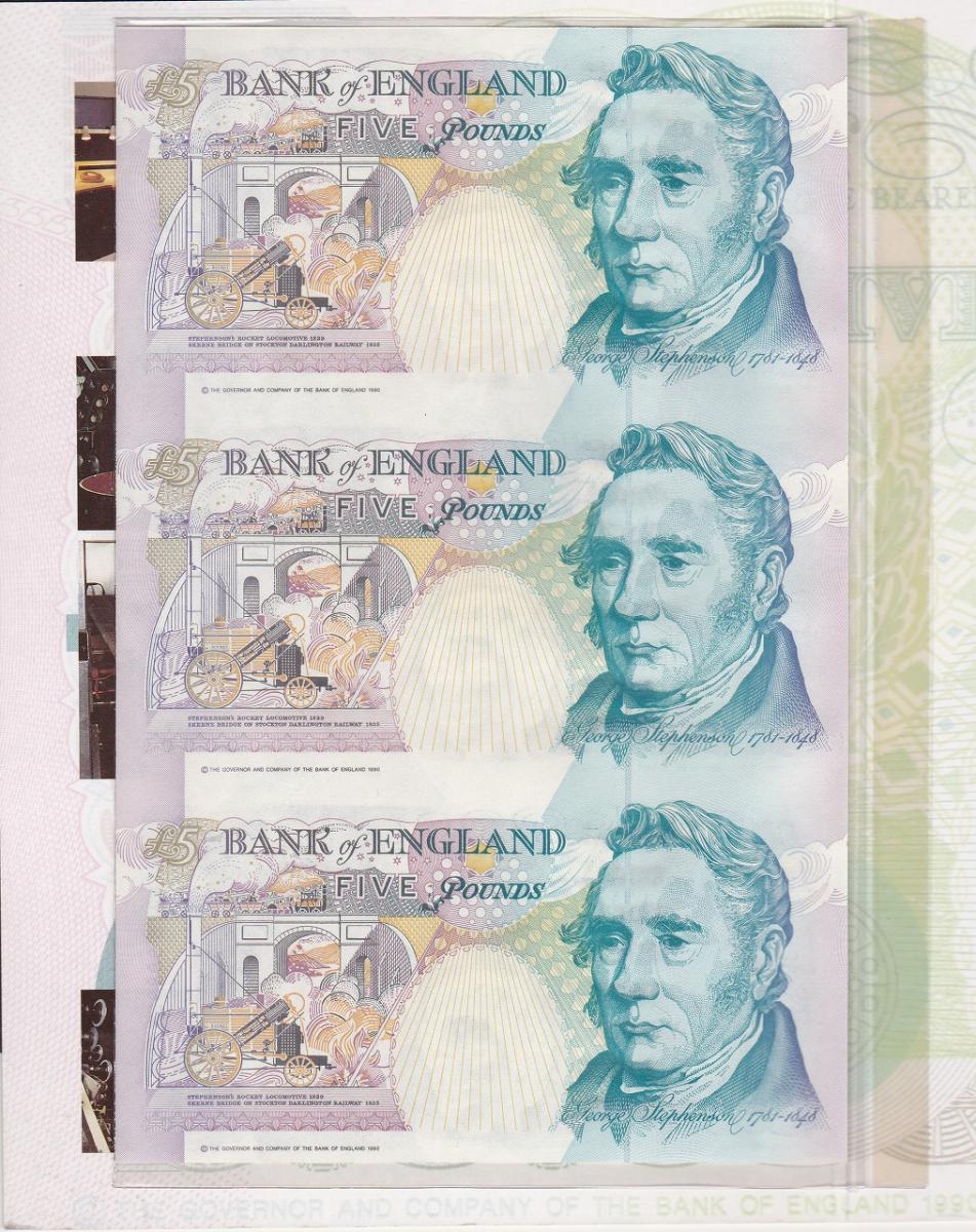 エリザベス女王 5ポンド 珍番 アンカット3枚シート紙幣 完未品 | 収集ワールド