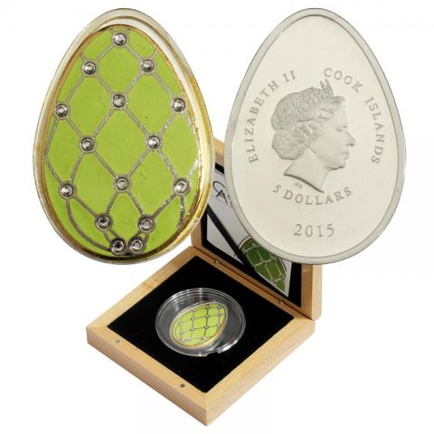 クック諸島銀貨 2015年5ドル インペリアルイースターエッグ ダイヤモンドシルバープルーフ