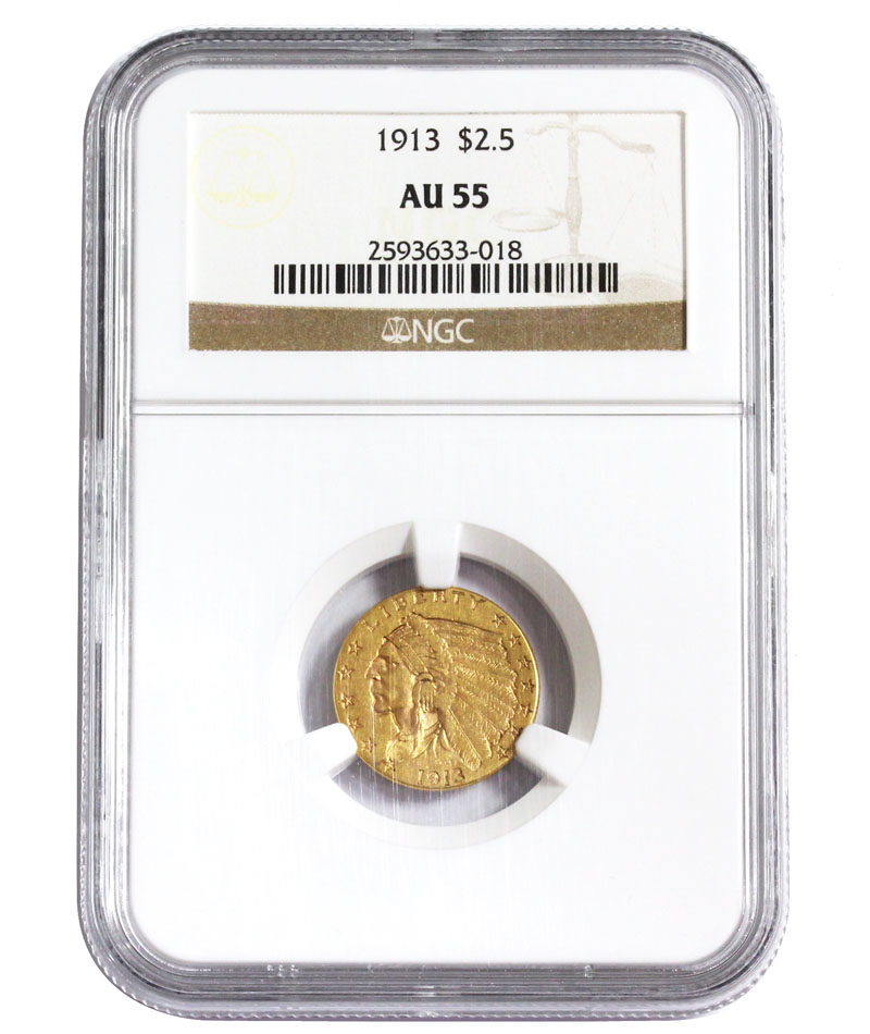 インディアン　コイン-　show　[送料無料]　金貨　アンティークコイン　2.50　1913年　コイン　MS62　ゴールド　銀貨　NGC　$2　1/2　original　title-