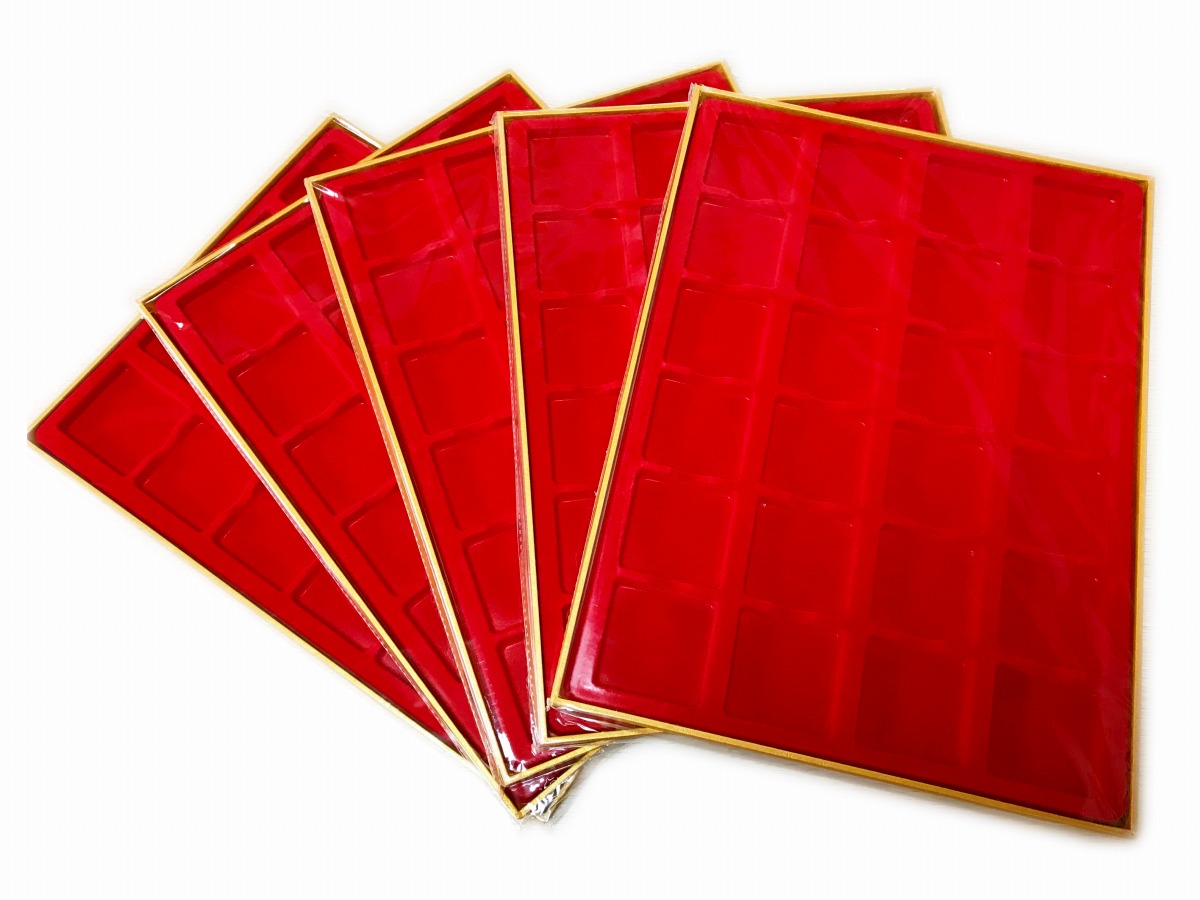 お得5点セット 硬貨コイン展示収納トレイ 24枚収納仕様 PCCB社製 赤色 | 収集ワールド