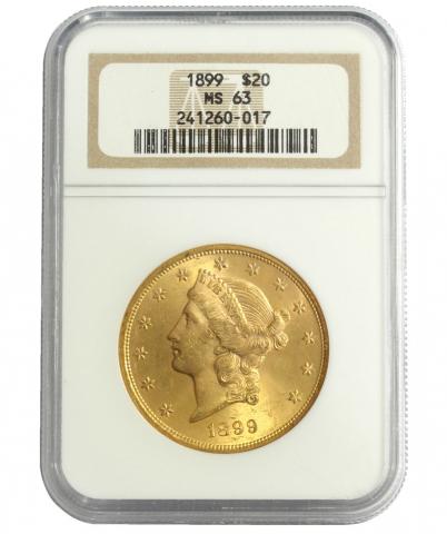 アメリカ金貨 1899年コロネットヘッド20ドル ダブルイーグル金貨ANA MS 63鑑定済