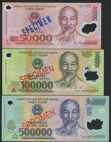 ベトナム 2003〜2006年のポリマー見本紙幣 3種セット