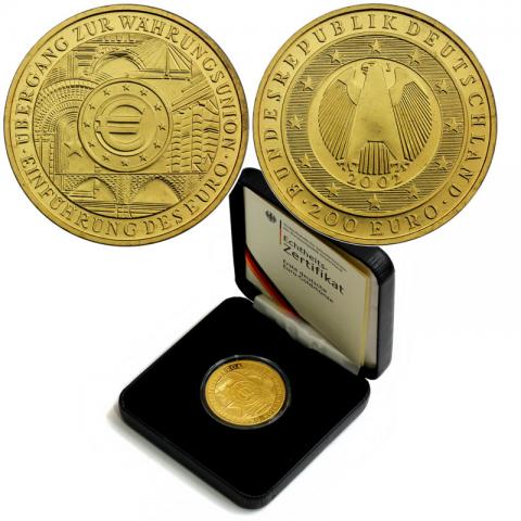 ドイツ 2002年  200ユーロ　Firstユーロ記念金貨　1オンス　未使用