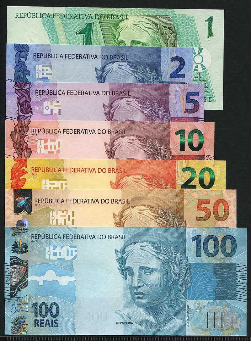 ブラジル 2010年 現行紙幣 全7種フルセット未使用 収集ワールド
