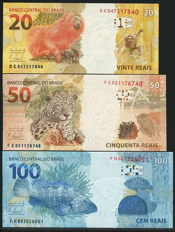 ブラジル 2010年 現行紙幣 全7種フルセット未使用 収集ワールド