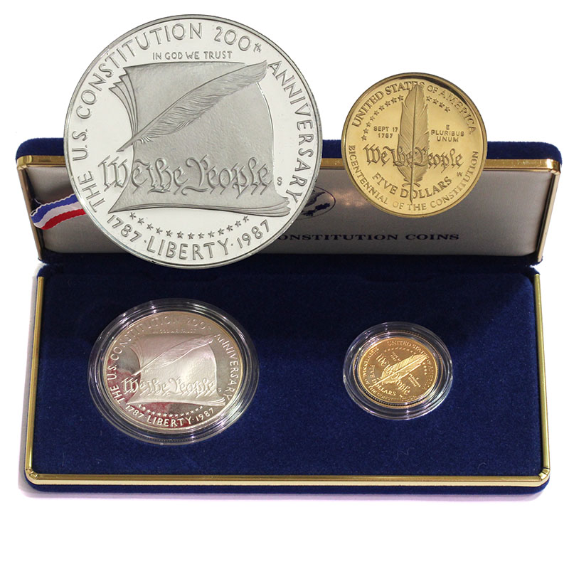 米国1987年発行 憲法制定200周年記念プルーフ金銀貨2枚セット