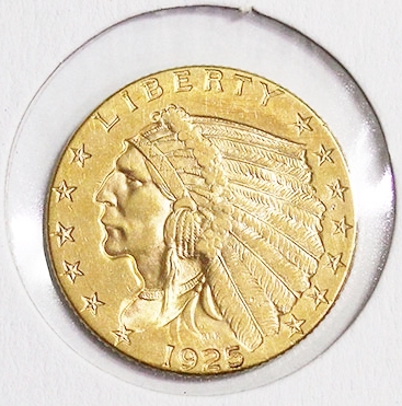 米国1925年 インディアンヘッド金貨 2.5ドル極美品