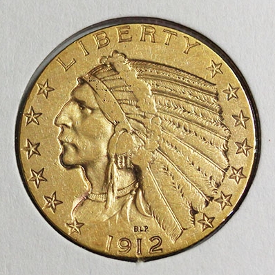 アメリカ 1912年 インディアンヘッド 5ドル 金貨美品