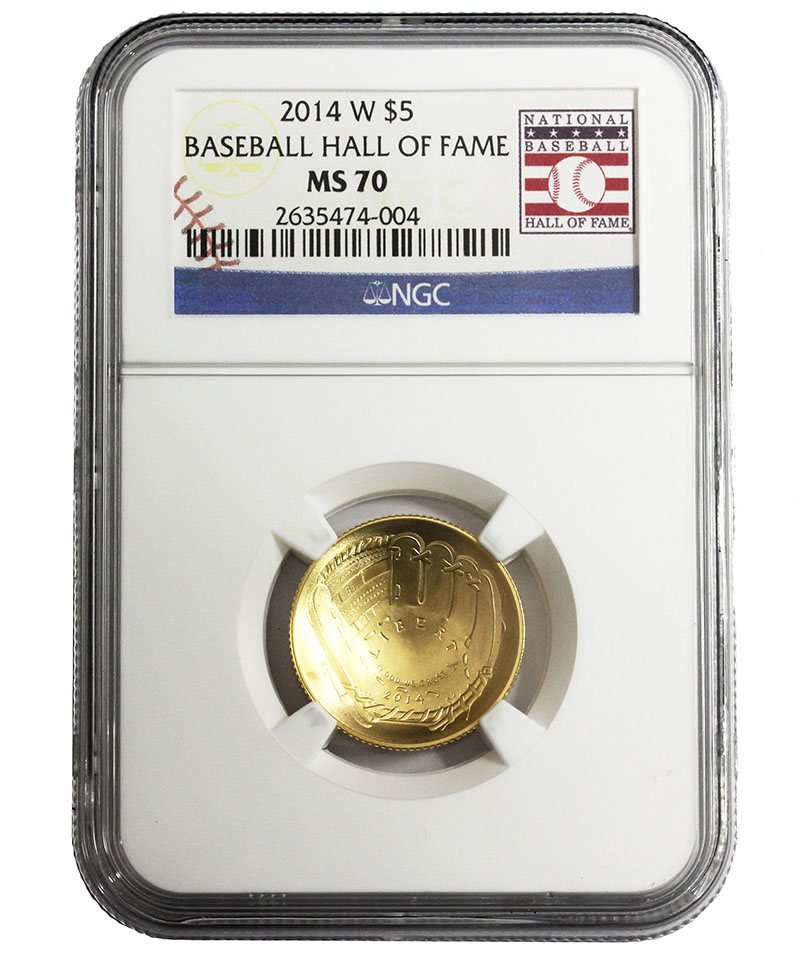 アメリカ2014年W 5ドル 野球殿堂記念 金貨 NGC-ms70