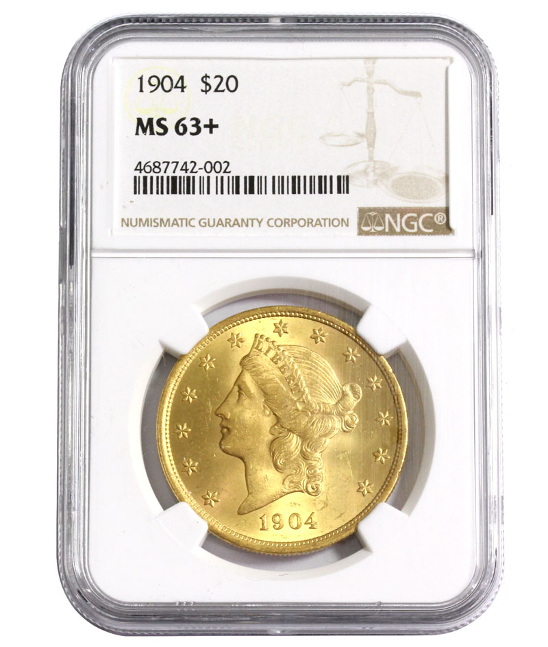 アメリカ金貨 1904年 20ドル金貨 NGC MS63+鑑定済