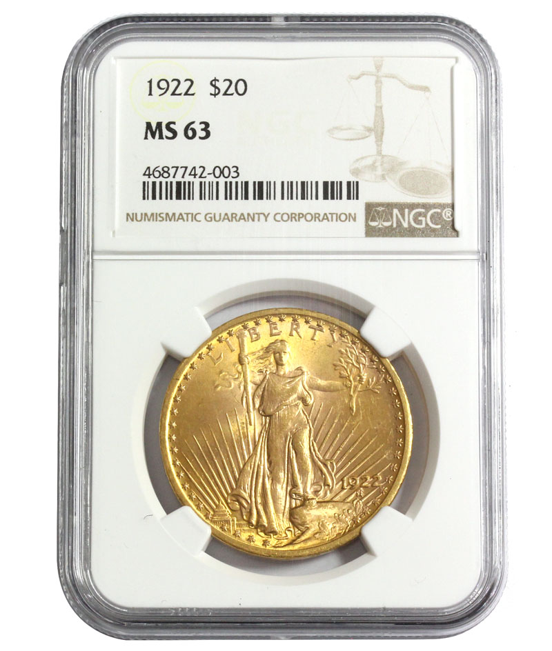 米国 1922年 20ドルイーグル金貨 NGC-MS63 鑑定済