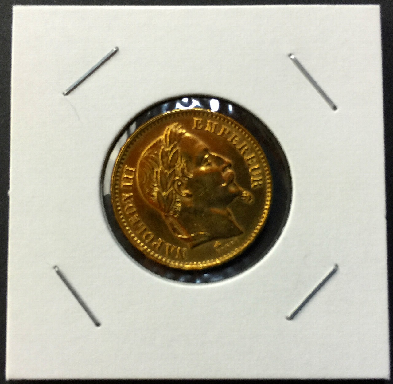 フランス金貨　1868年　20　FRANCS　6.45g　(ナポレオン三世有冠)