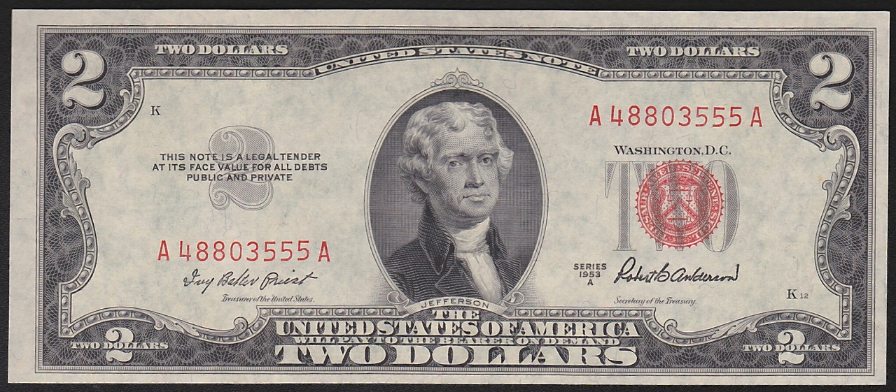 USA 1953年銘 2ドル  レッドシールA-A券　 未使用