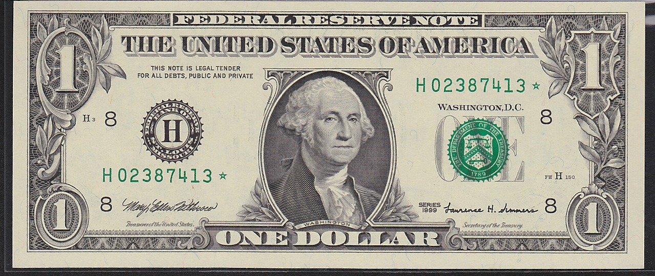 USA 1999年 1ドル紙幣 スターノート H02387413☆ 1枚 完未品