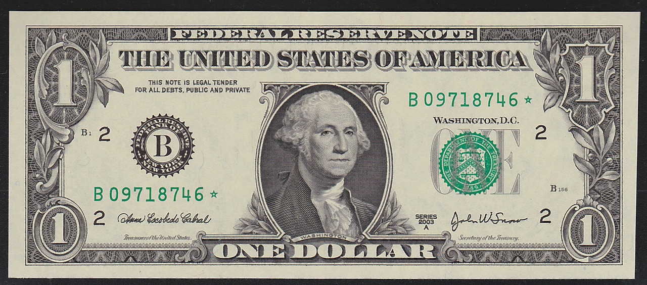 USA 2003年 1ドル紙幣 スターノート B〜1枚 完未品