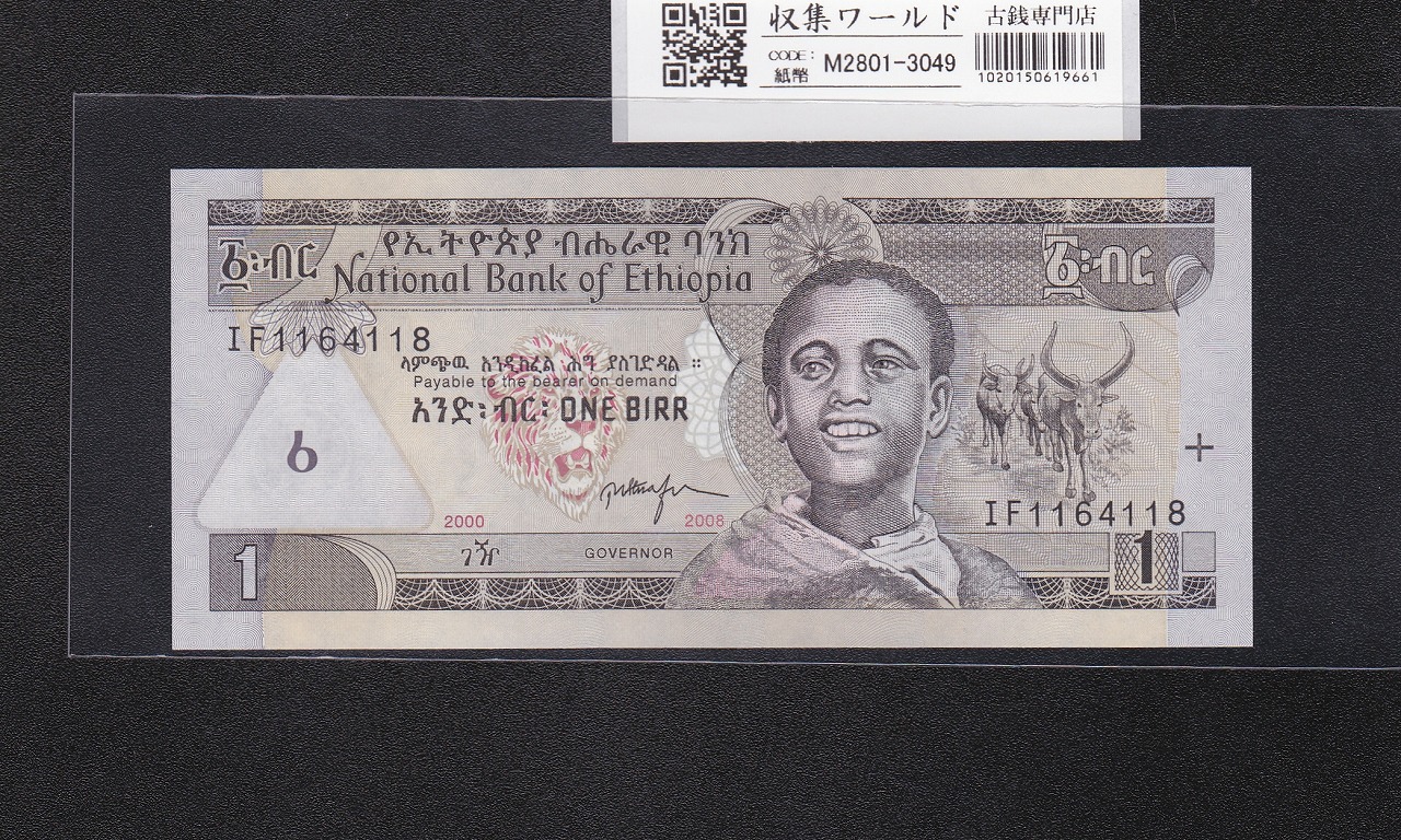 エチオピア紙幣 1ブル 2008年銘 少年/ティシサット滝 IF1164118 未使用