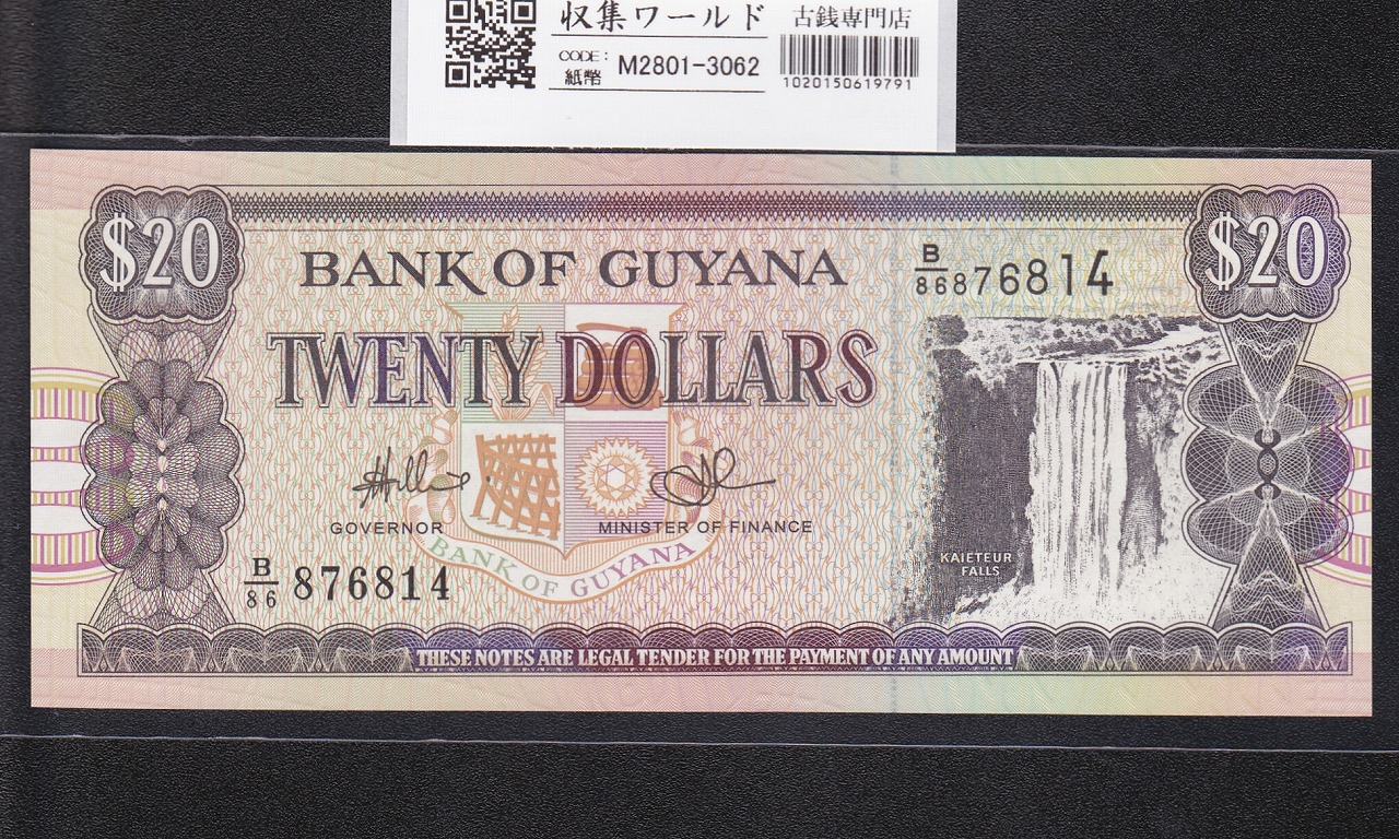 ガイアナ紙幣 20ドル/1980年/番号 B86876814/カイエトゥール滝 未使用