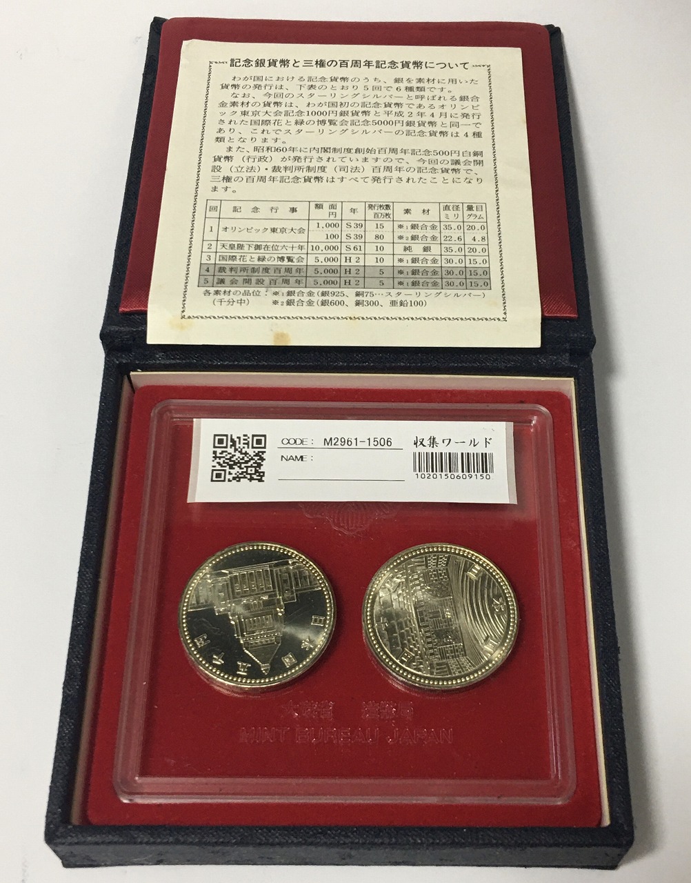 2枚セット 裁判所制度100周年記念 及び 議会開設100周年記念5000円銀貨